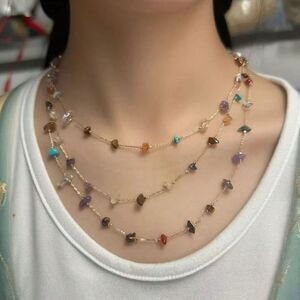 Triple Layer Multi Color Natural Jade Beaded Necklace Chunky Gemstone Crystal